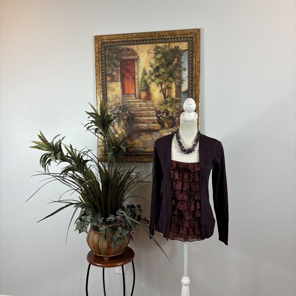 Apt.‎ 9 Women Size Small Knit Open Draped Ruffle Cardigan Coverup 3/4 Sleeve